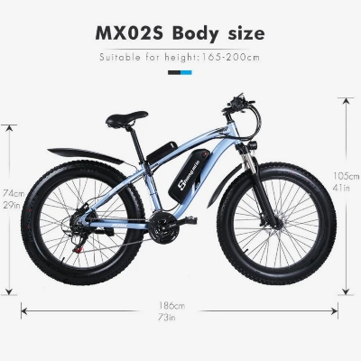 26 Inch Electric Bike 1000W Mountain Bike Ebike City Fat Tire Bicycle 